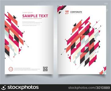 Brochure Template geometric modern diagonal and triangle element red tone color simple text. Business book cover design. Annual report, Magazine, Poster, Corporate Presentation, Portfolio, Flyer, Banner, Website.