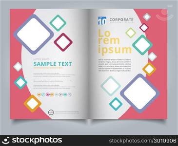 Brochure Template geometric squares colorful pastels rounded rectangle backgrounds simple text. Business book cover design. Annual report, Magazine, Poster, Corporate Presentation, Portfolio, Flyer, Banner, Website.
