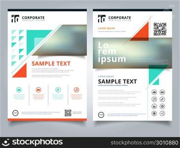 Brochure Template geometric triangle green, orange color background with icon and simple text. Business book cover design. Annual report, Magazine, Poster, Corporate Presentation, Portfolio, Flyer, Banner, Website.
