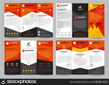 Brochure Template Set. Brochure template set with place for logo corporate information and business icons world map isolated vector illustration