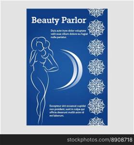 Brochure template with beauty woman silhouette. Brochure flyer template with beauty woman silhouette and ornamental border. Vector illustration