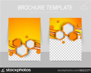 Brochure with hexagons in orange color for folder and poster design