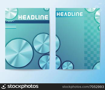 Brochures15. Set of abstract Brochure or Flyer Template with Metal Gears. Vector Design.