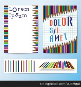 Brochures20. Set of Abstract Brochures, Flyers template with Colored Pencils. Vector design.