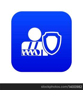 Broken arm and safety shield icon digital blue for any design isolated on white vector illustration. oken arm and safety shield icon digital blue