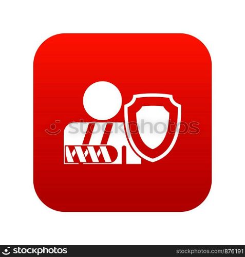 Broken arm and safety shield icon digital red for any design isolated on white vector illustration. oken arm and safety shield icon digital red