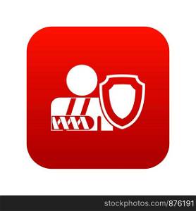 Broken arm and safety shield icon digital red for any design isolated on white vector illustration. oken arm and safety shield icon digital red
