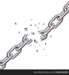 Broken Chain Illustration. Color illustration depicting broken metal chain with iron pieces vector illustration