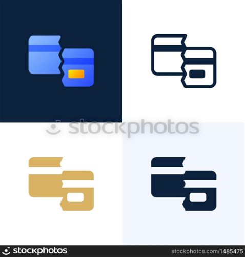 Broken Credit Card Vector stock icon set. The concept of mobile banking and closing a bank account. Concept of losing or deleting a bank card