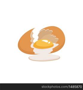 Broken egg with yolk. Cracked brown chicken egg on white background. Flat style vector illustration. Broken egg with yolk. Cracked brown chicken egg on white background. Flat style vector illustration.