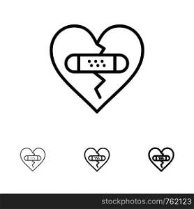 Broken, Emotions, Forgiveness, Heart, Love Bold and thin black line icon set