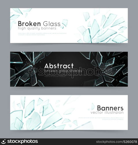 Broken Glass 3 Decorative Banners. Broken glass shattered fragments on black and white background 3 abstract decorative horizontal banners set vector illustration