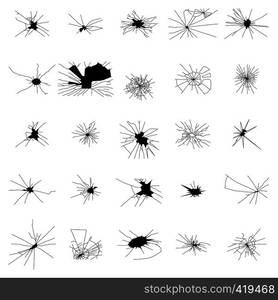 Broken glass silhouettes set isolated on white background. Broken glass silhouettes set