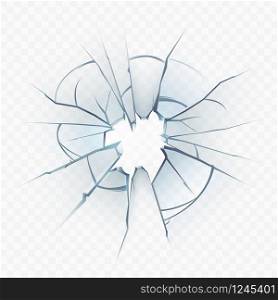 Broken Glass Window Smashed Bullet Hole Vector. Crime Crashed, Damaged And Shattered Glass. Destruction Texture Screen Material Transparent Concept Template Realistic 3d Illustration. Broken Glass Window Smashed Bullet Hole Vector