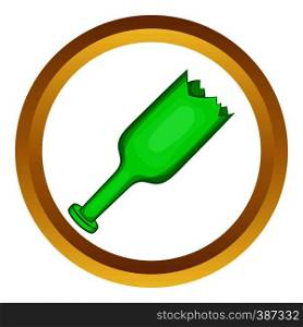 Broken green bottle as weapon vector icon in golden circle, cartoon style isolated on white background. Broken green bottle as weapon vector icon