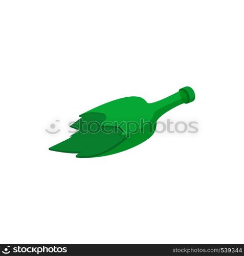Broken green bottle icon in cartoon style on a white background. Broken green bottle icon, cartoon style