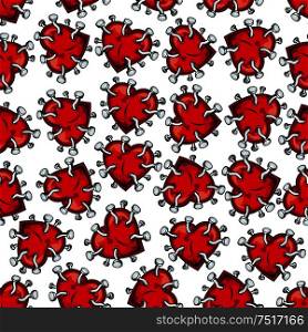 Broken heart and feelings seamless pattern with bright red nailed hearts over white background. May be used as Valentine day card, romantic backdrop and love theme design. Nailed hearts seamless background pattern