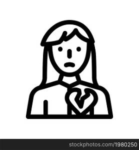 broken heart girl line icon vector. broken heart girl sign. isolated contour symbol black illustration. broken heart girl line icon vector illustration
