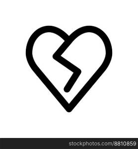 Broken heart icon line isolated on white background. Black flat thin icon on modern outline style. Linear symbol and editable stroke. Simple and pixel perfect stroke vector illustration.