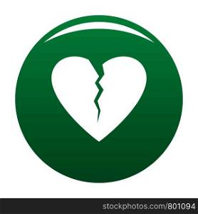 Broken heart icon. Simple illustration of broken heart vector icon for any design green. Broken heart icon vector green