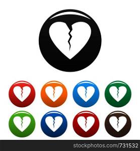 Broken heart icon. Simple illustration of broken heart vector icons set color isolated on white. Broken heart icons set color vector