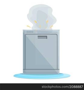 Broken household dishwasher icon cartoon vector. Kitchen appliance. Machine damage. Broken household dishwasher icon cartoon vector. Kitchen appliance