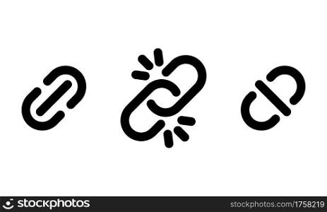 Broken link icon set. Lock and unlock chain symbols. Vector on isolated white background. EPS 10.. Broken link icon set. Lock and unlock chain symbols. Vector on isolated white background. EPS 10