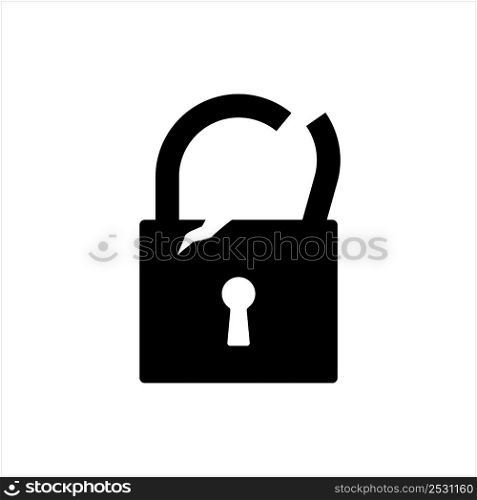 Broken Lock Icon Icon, Torn Security Lock Vector Art Illustration