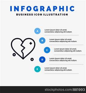 Broken, Love, Heart, Wedding Line icon with 5 steps presentation infographics Background