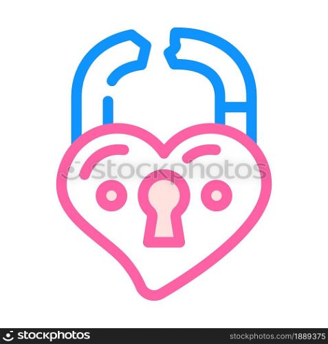broken love padlock color icon vector. broken love padlock sign. isolated symbol illustration. broken love padlock color icon vector illustration