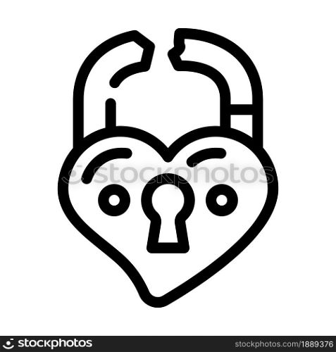 broken love padlock line icon vector. broken love padlock sign. isolated contour symbol black illustration. broken love padlock line icon vector illustration