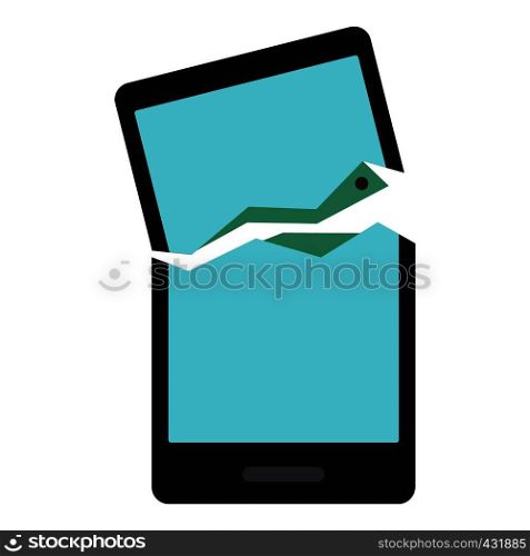 Broken phone icon flat isolated on white background vector illustration. Broken phone icon isolated