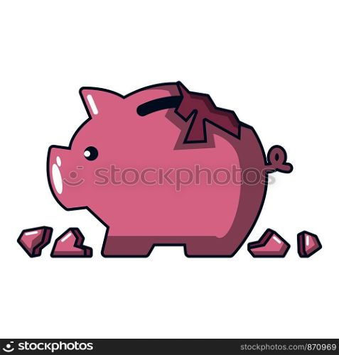 Broken piggy bank icon. Cartoon illustration of broken piggy bank vector icon for web. Broken piggy bank icon, cartoon style