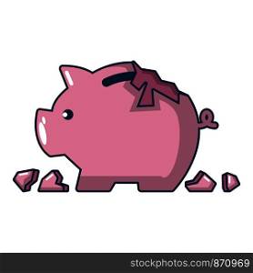Broken piggy bank icon. Cartoon illustration of broken piggy bank vector icon for web. Broken piggy bank icon, cartoon style