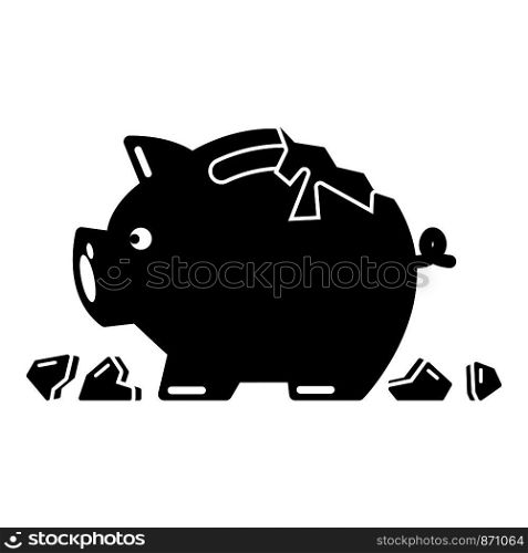Broken piggy bank icon. Simple illustration of broken piggy bank vector icon for web. Broken piggy bank icon, simple black style