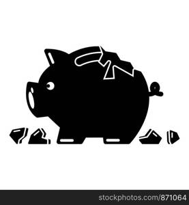 Broken piggy bank icon. Simple illustration of broken piggy bank vector icon for web. Broken piggy bank icon, simple black style