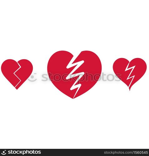 Broken Red hearts design, flat icon, Romantic Heart for valentine's day ,Vector illustration