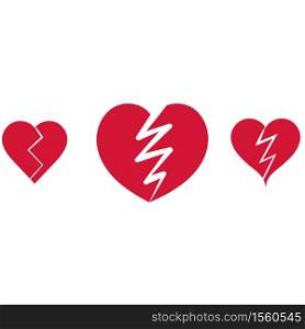 Broken Red hearts design, flat icon, Romantic Heart for valentine's day ,Vector illustration