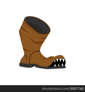 Broken shoes. Monster Old boots with teeth. Hole in boot.&#xA;