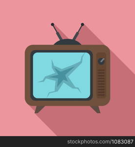 Broken tv set icon. Flat illustration of broken tv set vector icon for web design. Broken tv set icon, flat style