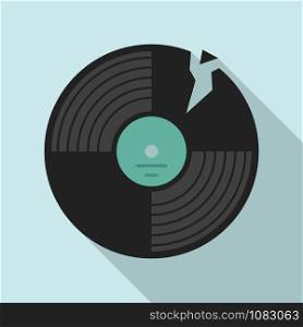 Broken vinyl disc icon. Flat illustration of broken vinyl disc vector icon for web design. Broken vinyl disc icon, flat style