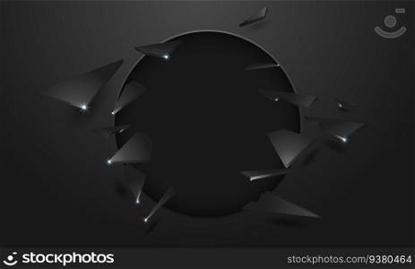 Broken wall with a black hole and cracks