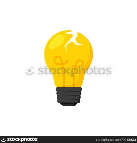 broken yellow light bulb in flat style, vector. broken yellow light bulb in flat style
