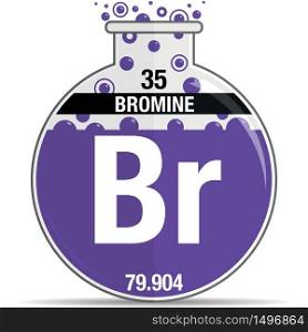 Bromine symbol on chemical round flask. Element number 35 of the Periodic Table of the Elements - Chemistry. Vector image