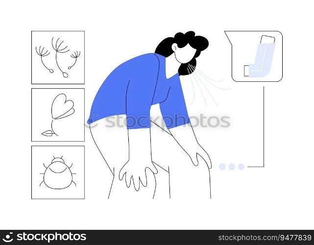 Bronchial asthma attack abstract concept vector illustration. Woman with shortness of breath, pulmonary disease, asthma attack, bronchial aerosol needed, lack of oxygen abstract metaphor.. Bronchial asthma attack abstract concept vector illustration.