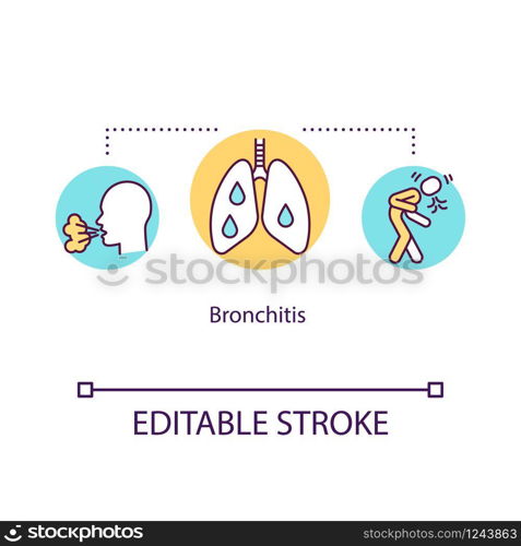 Bronchitis concept icon. Sick lungs with mucus. Unwell patient with chest pain. Respiratory disease idea thin line illustration. Vector isolated outline RGB color drawing. Editable stroke