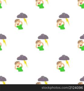 Brontophobia concept. Cartoon illustration of a man suffering from the fear of thunderstorm. Brontophobia concept, cartoon illustration
