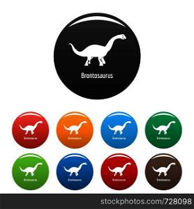 Brontosaurus icon. Simple illustration of brontosaurus vector icons set color isolated on white. Brontosaurus icons set color vector