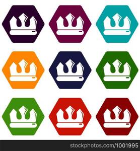 Bronze crown icons 9 set coloful isolated on white for web. Bronze crown icons set 9 vector