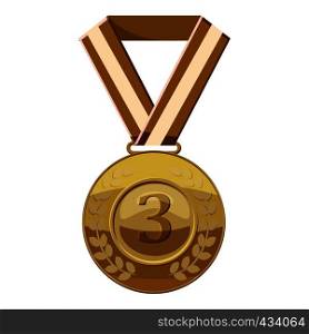 Bronze medal with number three icon. Cartoon illustration of bronze medal with number three vector icon for web. Bronze medal with number three icon, cartoon style